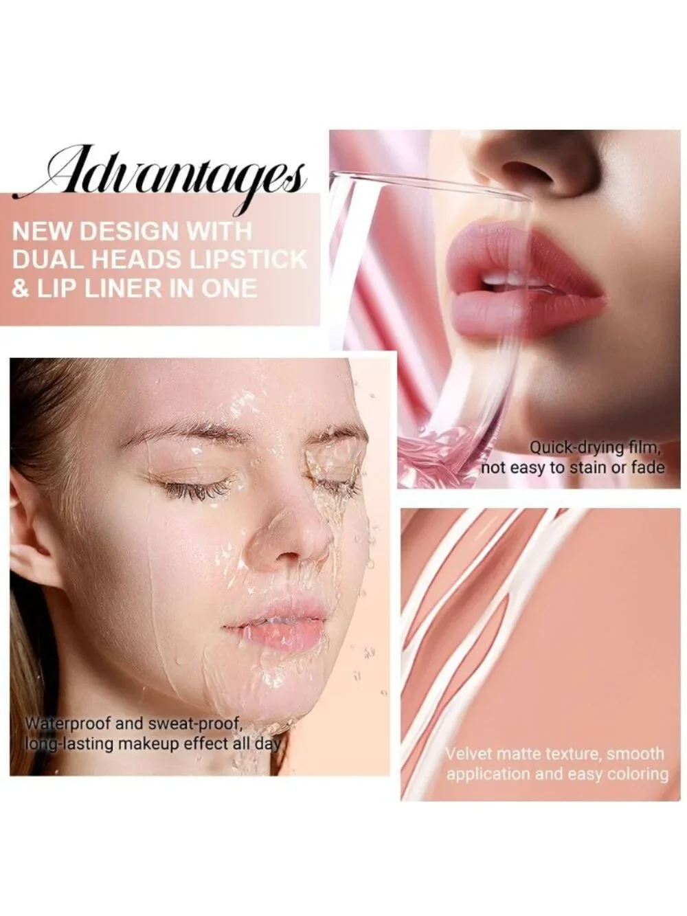 61#-Nuetral Nude-New 2-in-1 Waterproof Long Lasting Double-Ended Liquid Lipstick